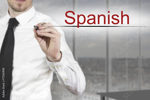 businessman writing spanish in the air