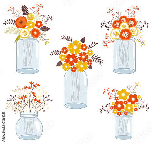 Fall Flowers in Mason Jars