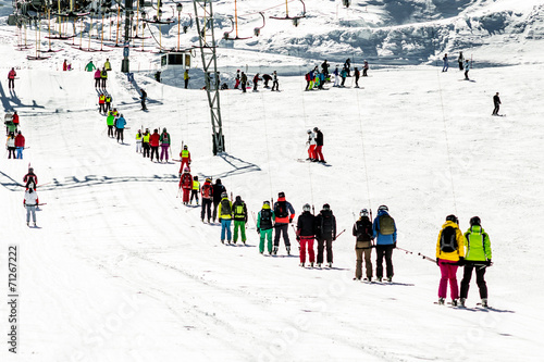 People and rope tow systems in one of most popular ski region in