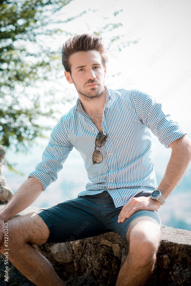 young handsome hipster modern man outdoor in summertime young handsome hipster modern man outdoor in summertime