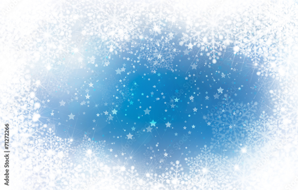 Blue background with snowflakes frame.