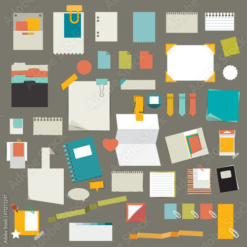 Set of stickers, reminders cards. Flat vector collection.