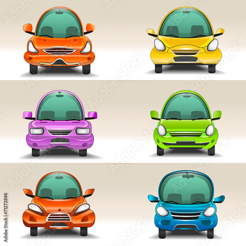 Colorful cartoon cars  front view vector