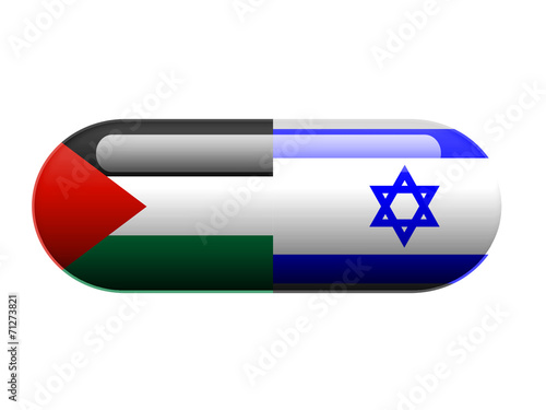 A pill with the Palestinian and Israeli flag wrapped around it