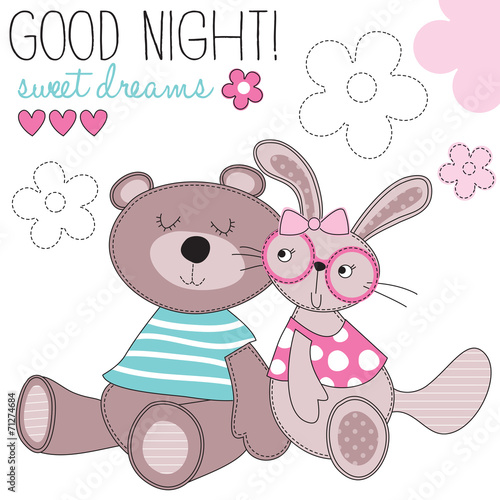 sweet dreams bunny and bear vector illustration