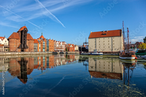 The riverside with the characteristic Crenee of Gdansk, Poland.
