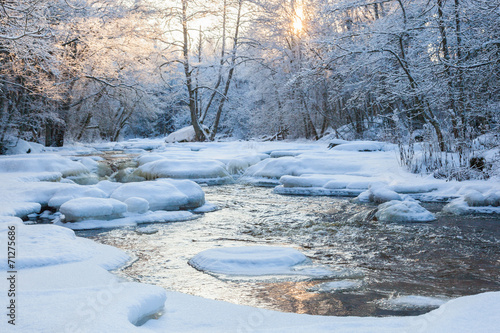Fotografie, Tablou Flowing river at winter