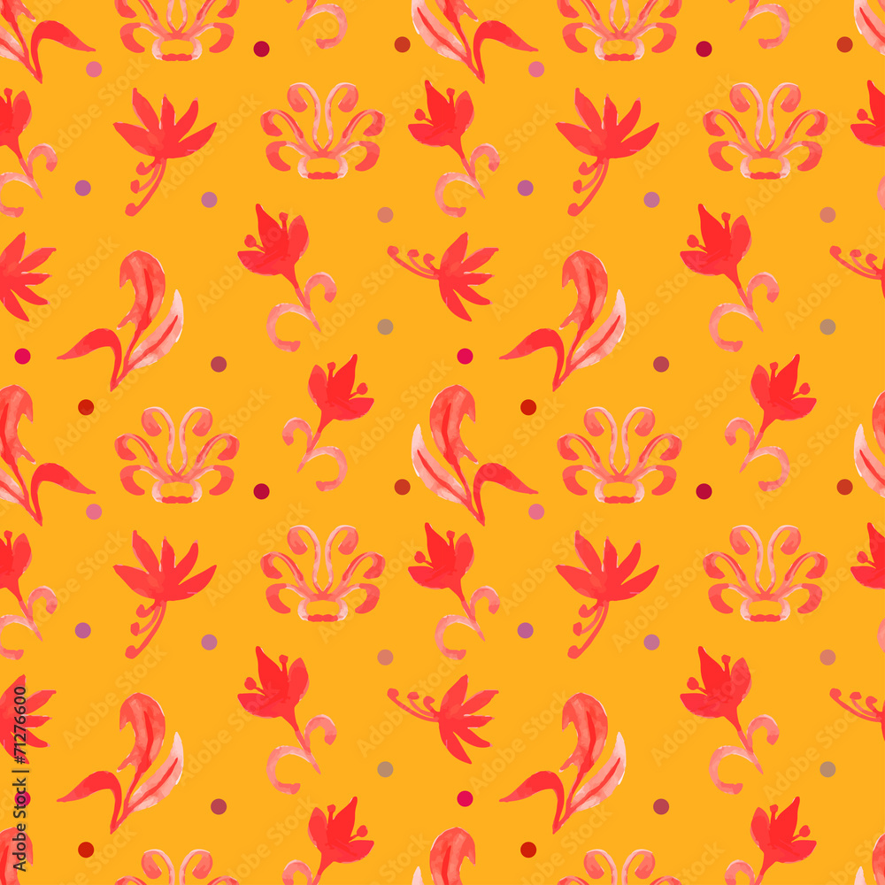 Orange Retro seamless pattern with trees.Seamless Floral Pattern Orange Retro seamless pattern with trees.Seamless Floral Pattern