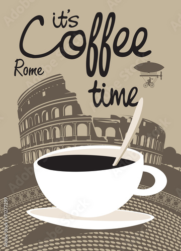 Vector picture with coffee cup on the Rome Colosseum #71277299