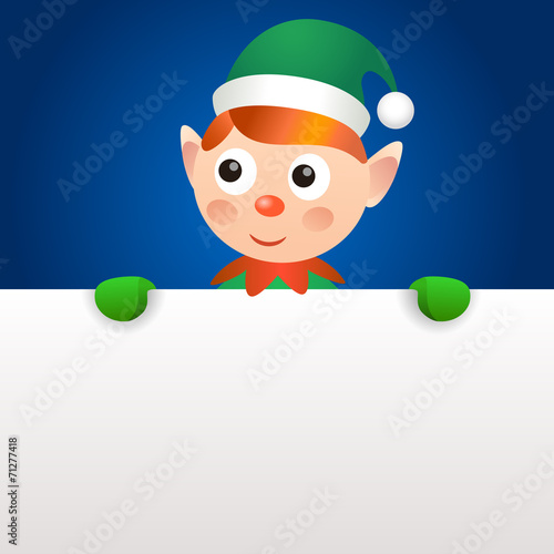 Smiling elf holding blank page