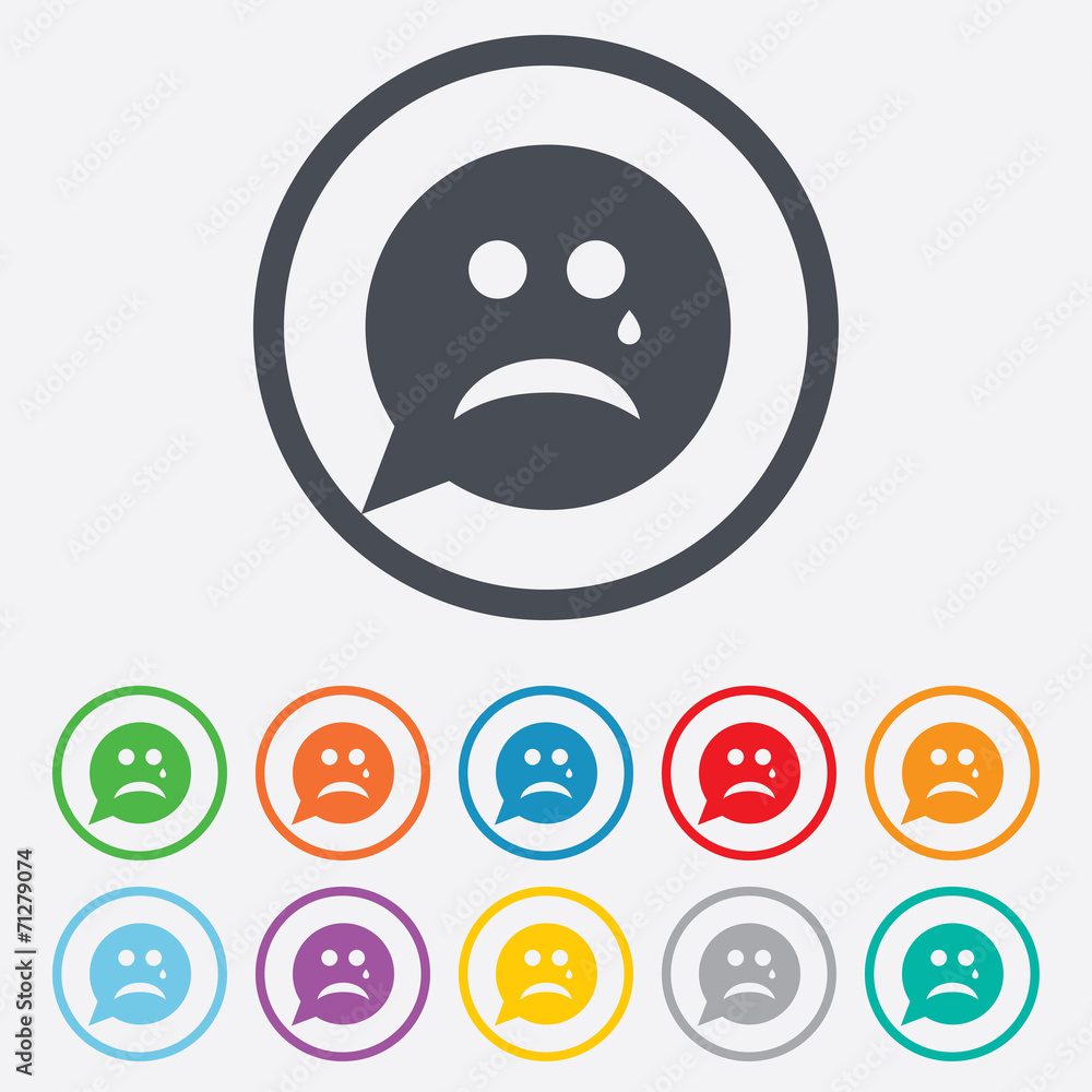 Fototapeta premium Sad face with tear sign icon. Crying symbol.