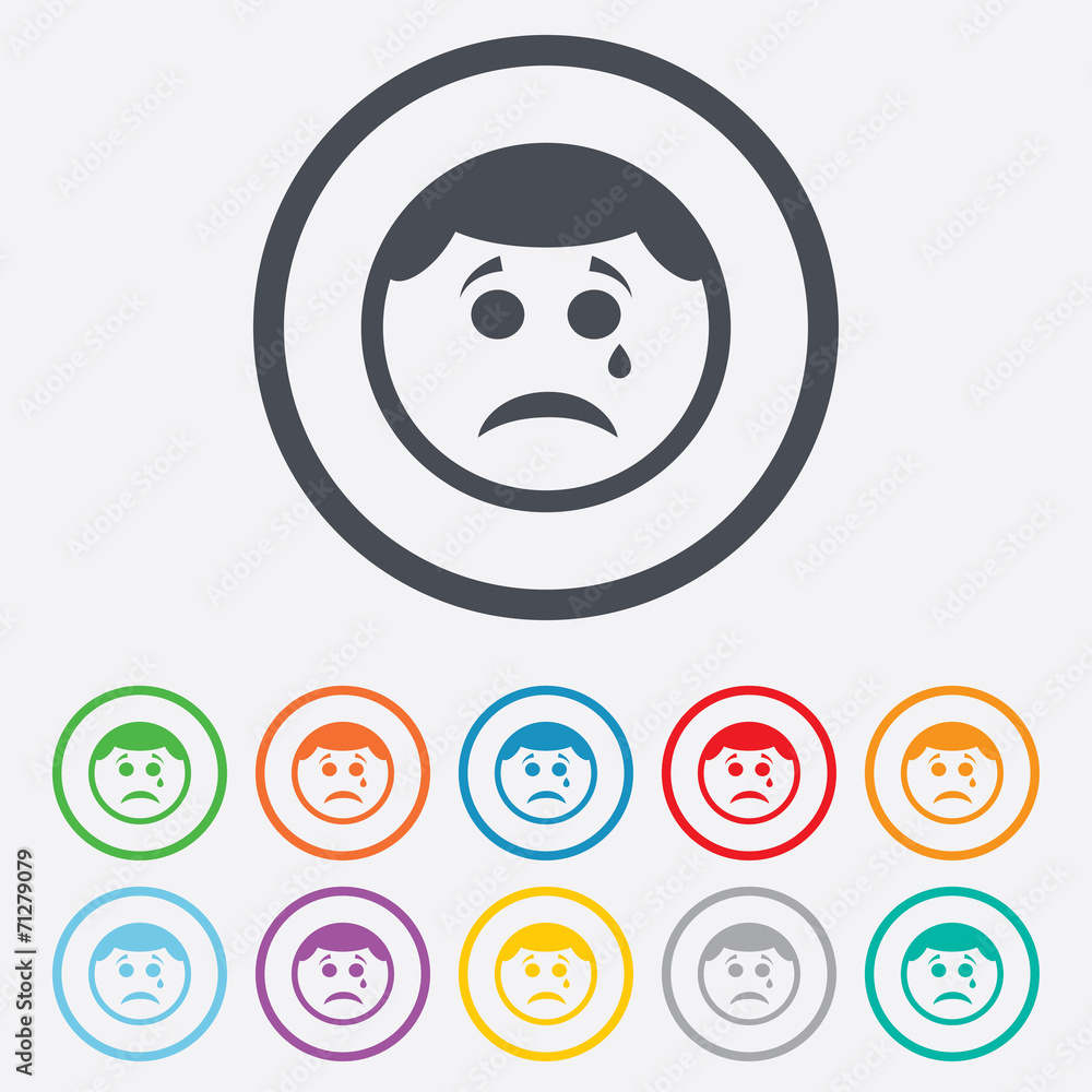 Fototapeta premium Sad face with tear sign icon. Crying symbol.