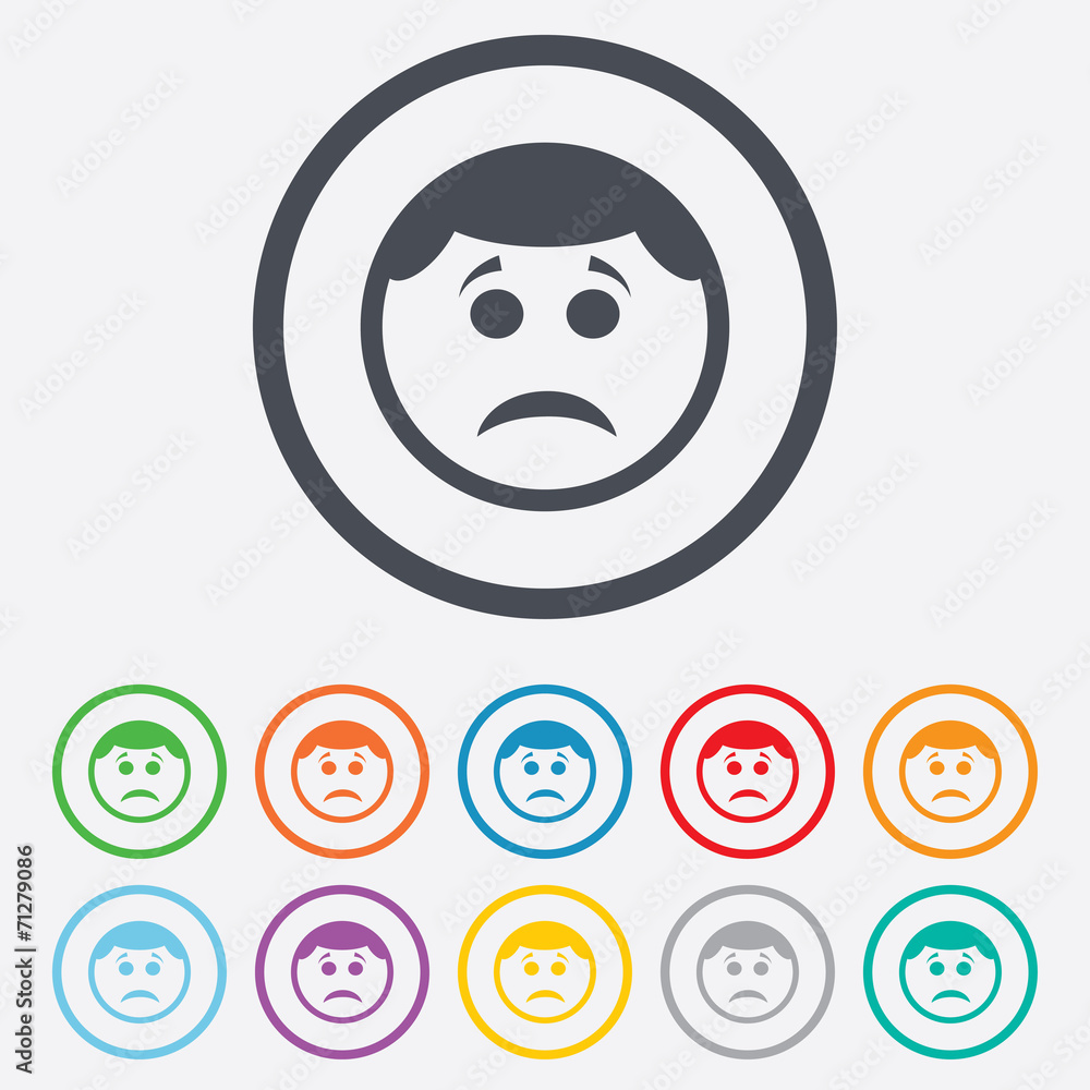 Sad face sign icon. Sadness symbol. Sad face sign icon. Sadness symbol.