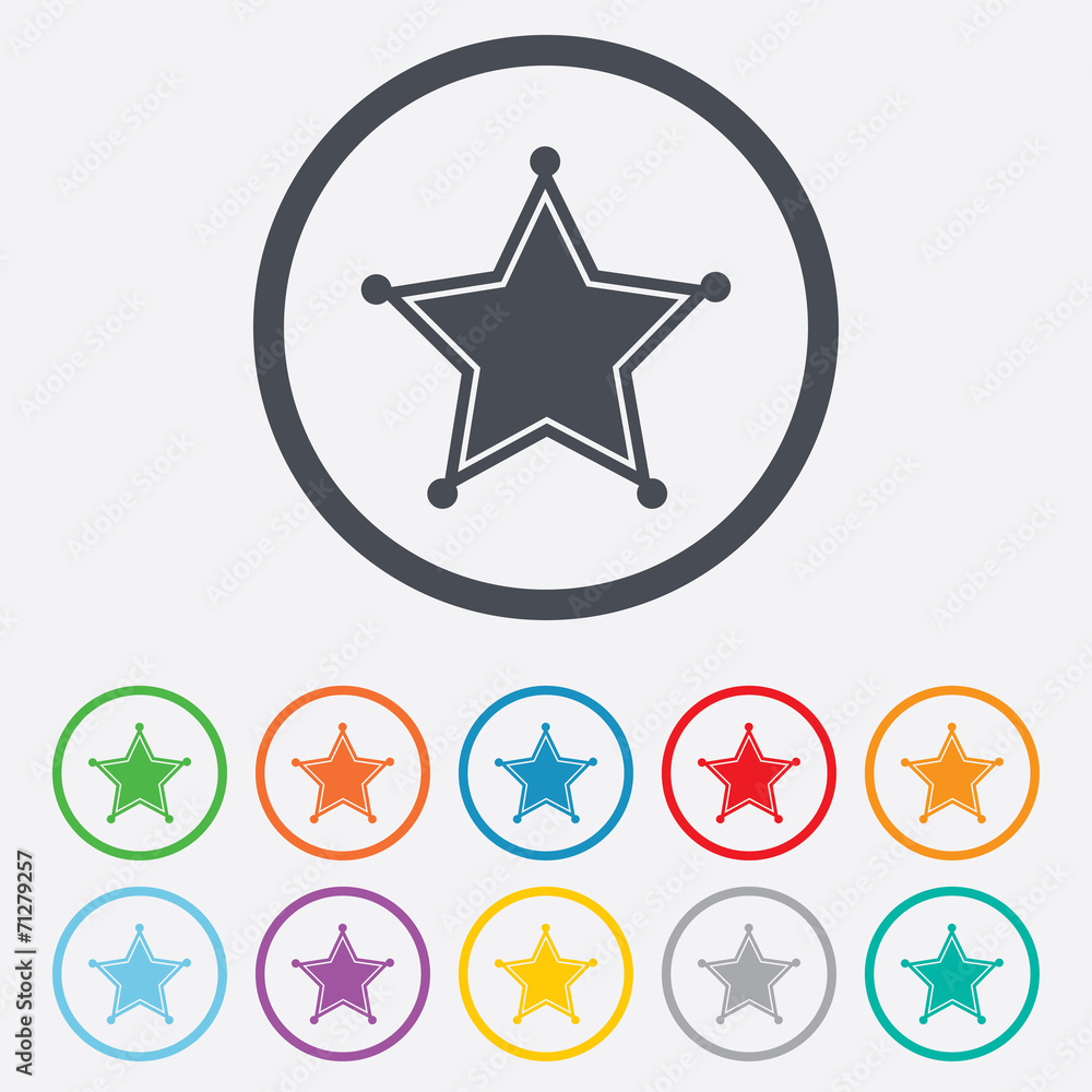 Star Sheriff sign icon. Police button. Star Sheriff sign icon. Police button.