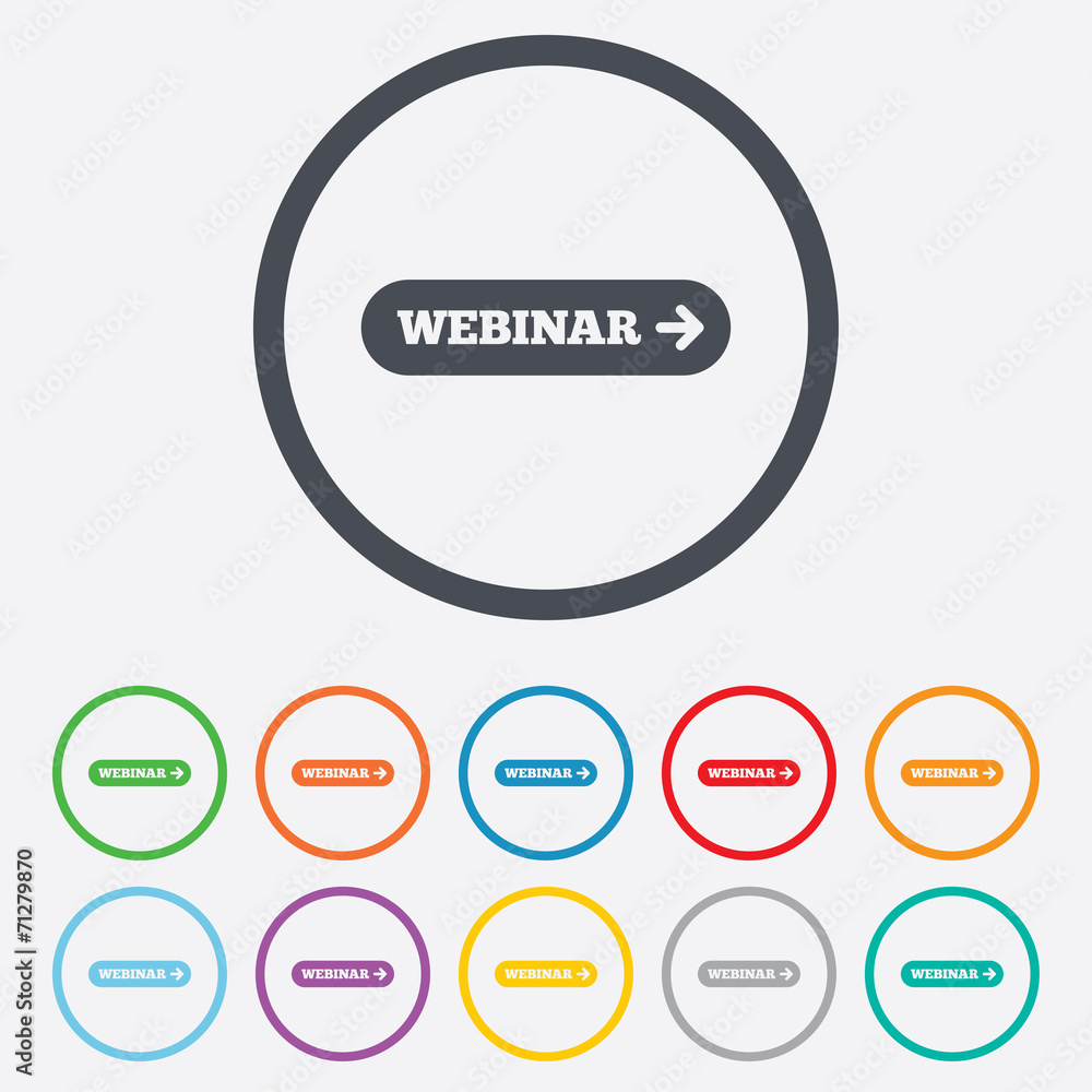 Webinar with arrow sign icon. Web study symbol. Webinar with arrow sign icon. Web study symbol.