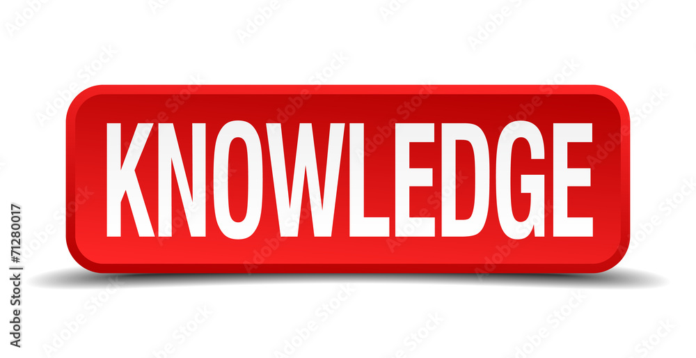 Knowledge red 3d square button isolated on white Knowledge red 3d square button isolated on white