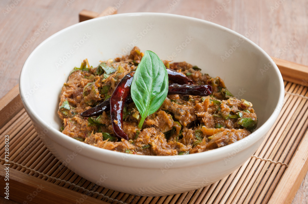 Larb Pla Duk, Minced Catfish Spicy Salad with Herbs, thai food