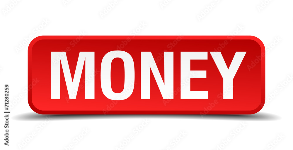 Money red 3d square button isolated on white Money red 3d square button isolated on white
