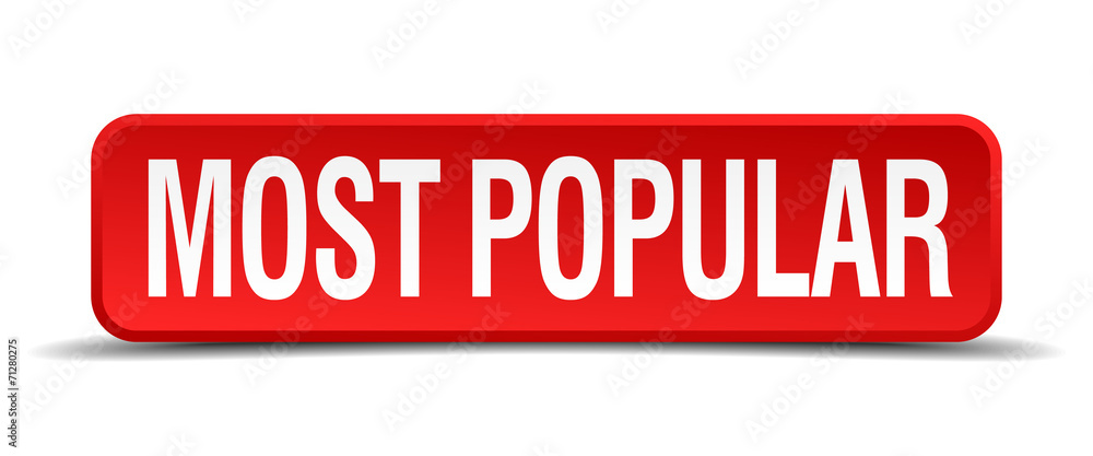 most popular red 3d square button isolated on white most popular red 3d square button isolated on white
