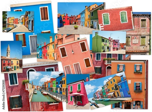 Collage of images of colorful buildings on the island of Burano © pitrs