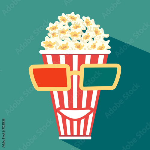 3d glasses put on a box with popcorn