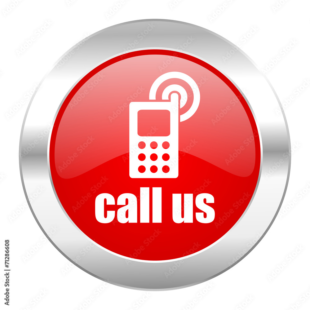 call us red circle chrome web icon isolated