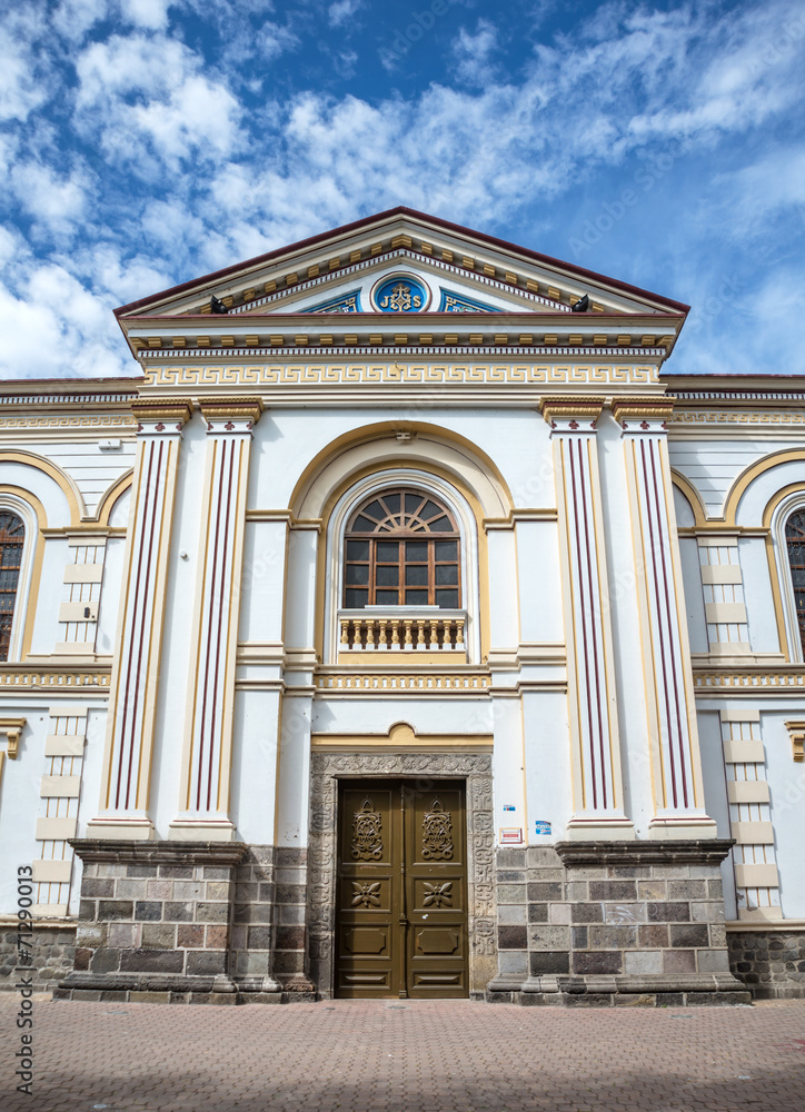 Facade of a side entrance to a church