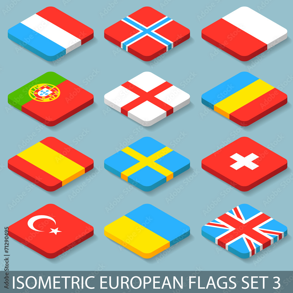Obraz premium Flat Isometric European Flags Set 3
