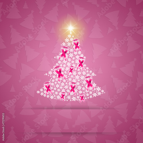 Christmas tree with pink ribbon