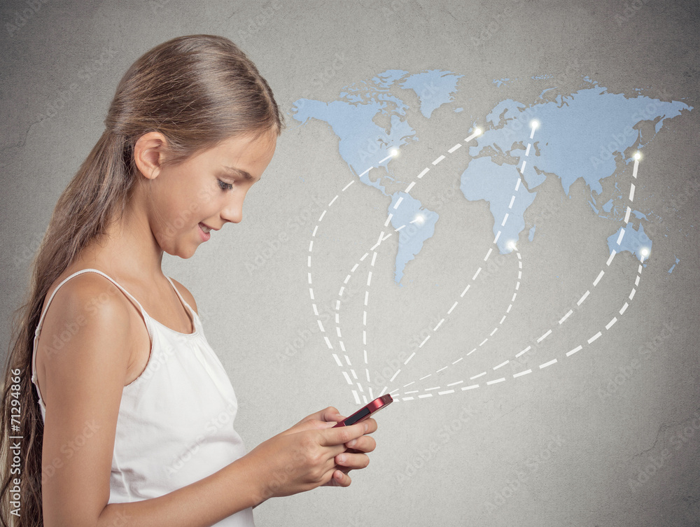 girl holding smartphone browsing internet worldwide girl holding smartphone browsing internet worldwide