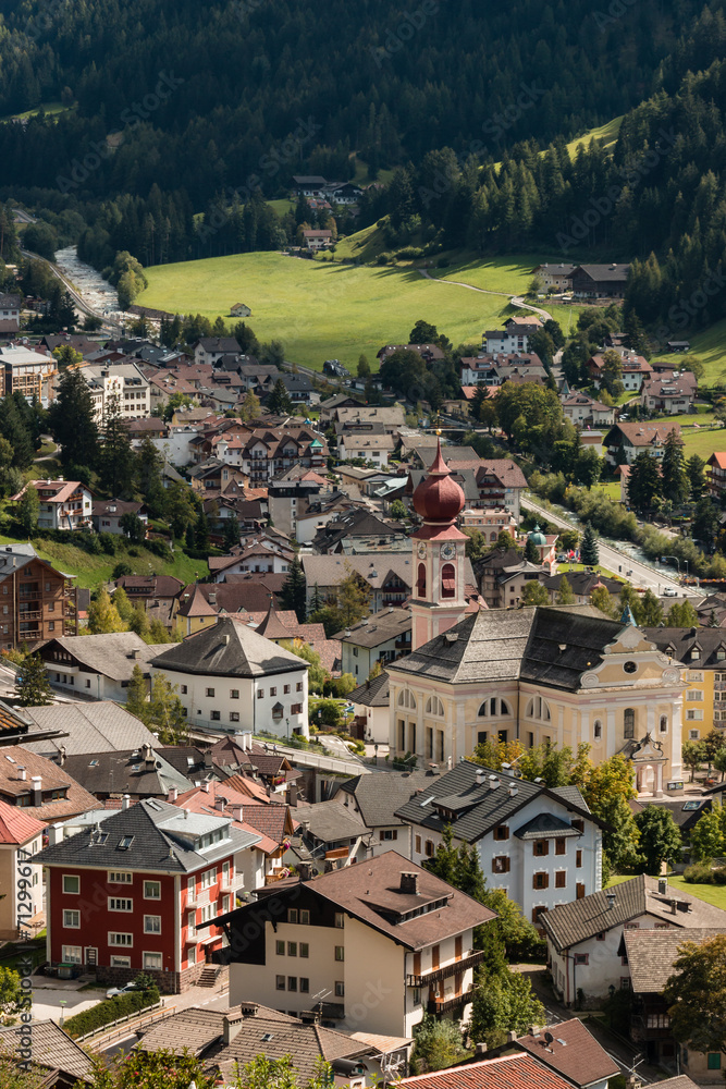 aerial view of Ortisei in South Tyrol