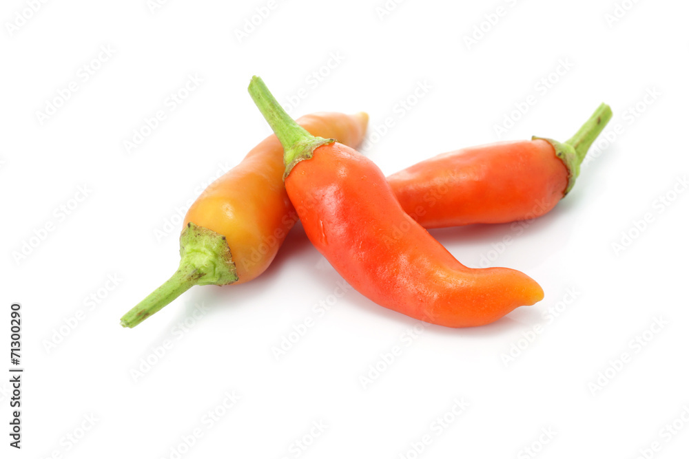 A pile of chilli peppers on a white background A pile of chilli peppers on a white background