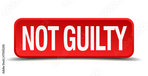 Not guilty red 3d square button isolated on white