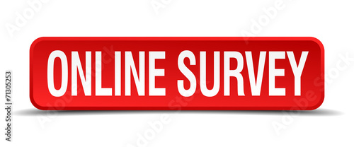 online survey red 3d square button isolated on white
