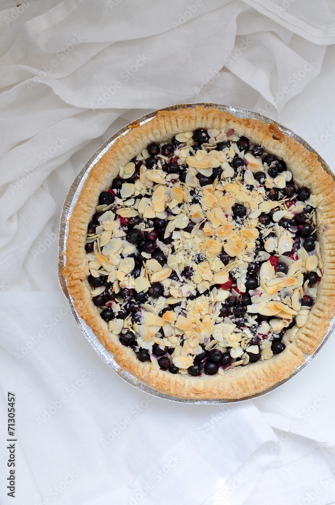 Black currant and almond pie, selective focus Black currant and almond pie, selective focus