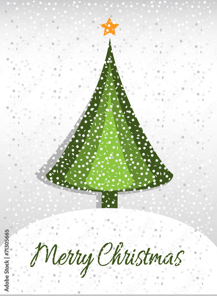 Merry Christmas card with graphic Christmas tree and snow Merry Christmas card with graphic Christmas tree and snow