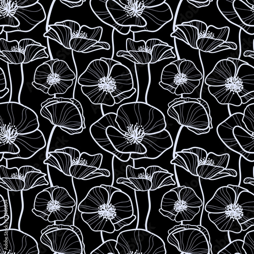 Fototapeta Naklejka Na Ścianę i Meble -  Seamless pattern with decorative poppy flowers