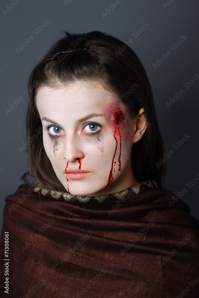 Portrait of a woman shot in the head. Portrait of a woman shot in the head.
