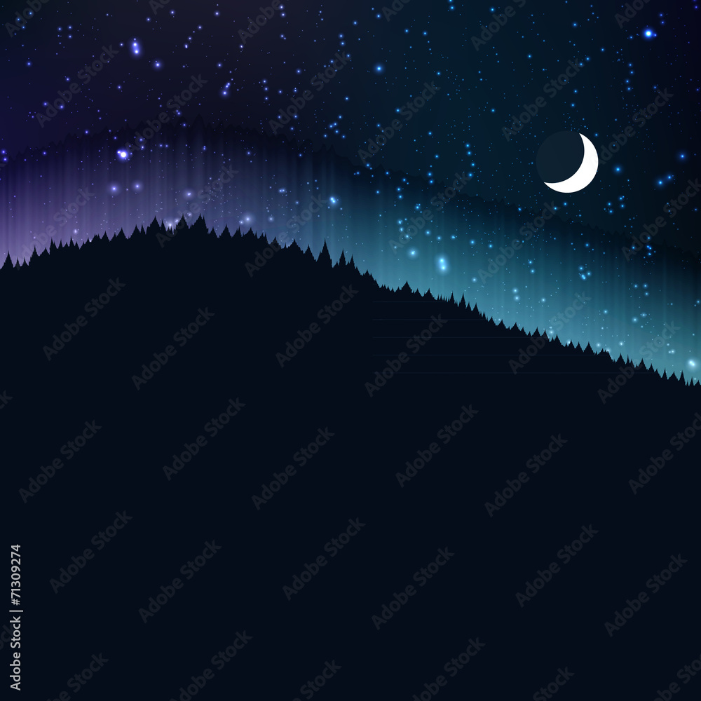 Naklejka premium Starry night with moon, landscape background
