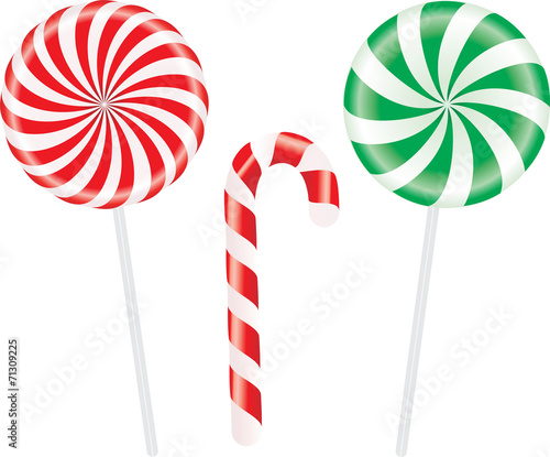 Set of colorful spiral candies lollipops. Vector