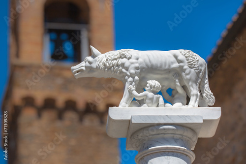 Statue of Wolf With Romulus and Remus in Rome, Italy