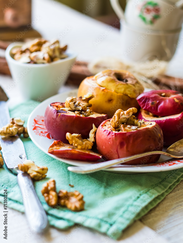 sweet baked apples with walnuts and honey, dessert autumn sweet baked apples with walnuts and honey, dessert autumn