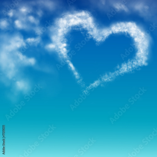 Illustration of a heart shaped cloud formation with copyspace in the lower part