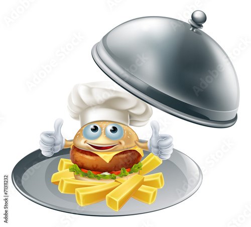 Burger mascot and chips on ...