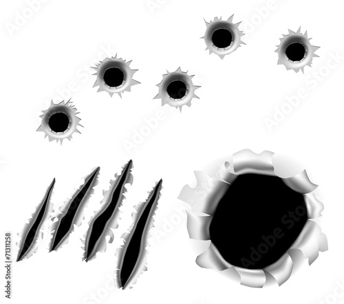 Bullet holes rips and scratches