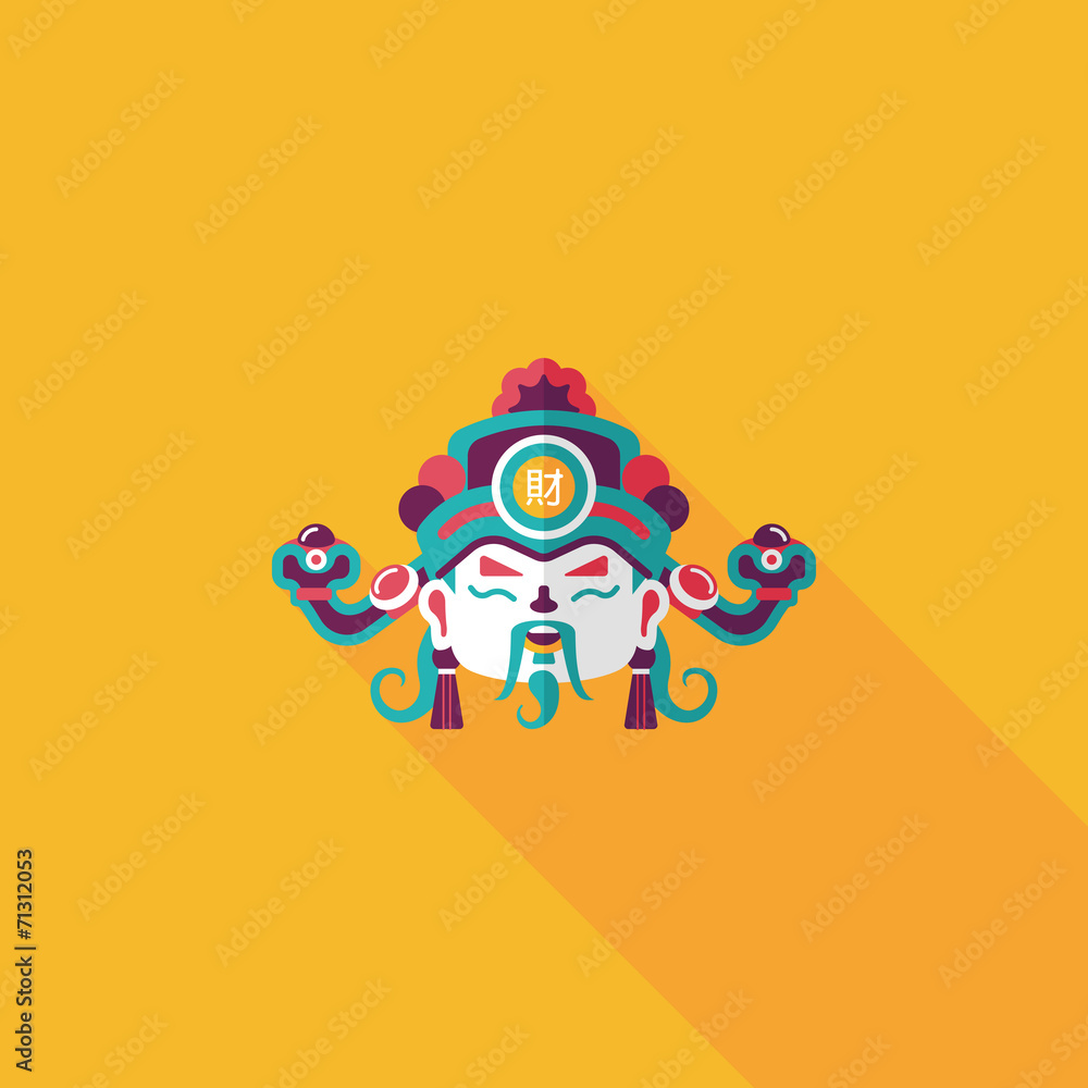 Chinese New Year flat icon with long shadow,eps10, God of wealth Chinese New Year flat icon with long shadow,eps10, God of wealth