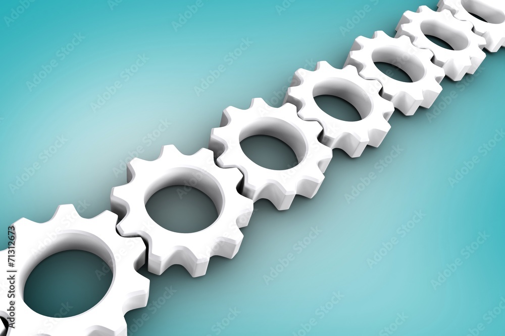 Composite image of white cogs and wheels connecting Composite image of white cogs and wheels connecting