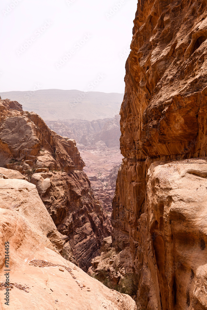 The very deep canyon in Petra, Jordan