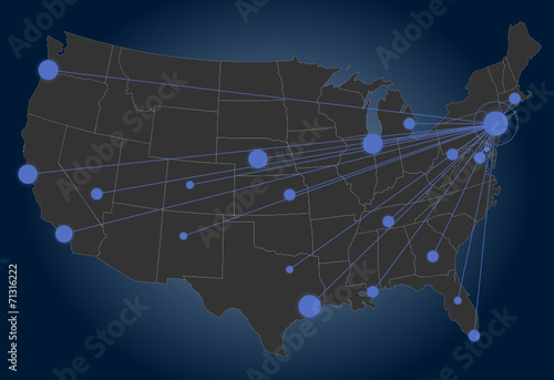 New York centered USA map