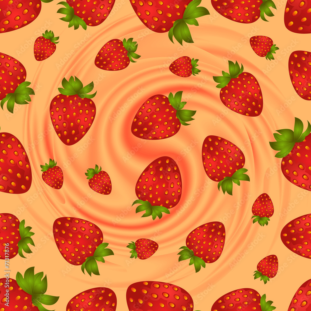 Seamless strawberry pattern with swirl background Seamless strawberry pattern with swirl background